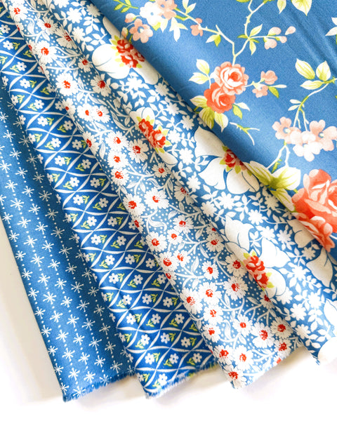 Fig Tree Rosie Fabric Fat Quarter Bundle - 5pc Blue Color Bundle