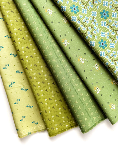 Lori Holt Gentler Times Fabric Fat Quarter Bundle - 5pc Green Color Bundle