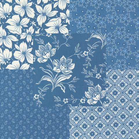 Fig Tree Denim & Daisies Fabric Fat Quarter Bundle - 5pc Denim Blue Color Bundle