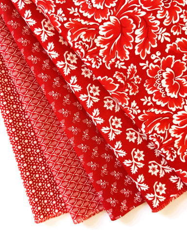 Fig Tree Buon Natale Fabric Fat Quarter Color Bundle - 5pc Pomegranate Color Bundle