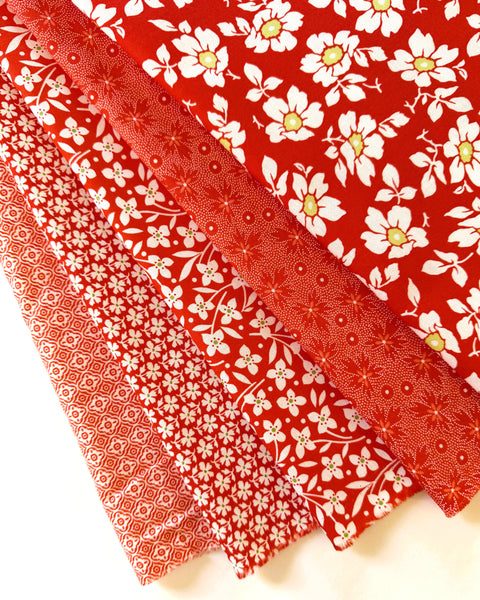 Fig Tree Summer's End Fabric Fat Quarter Bundle - 5pc Red Color Bundle