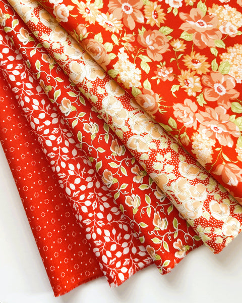 Fig Tree Portofino Fabric Fat Quarter Bundle - 5pc Red Color Bundle