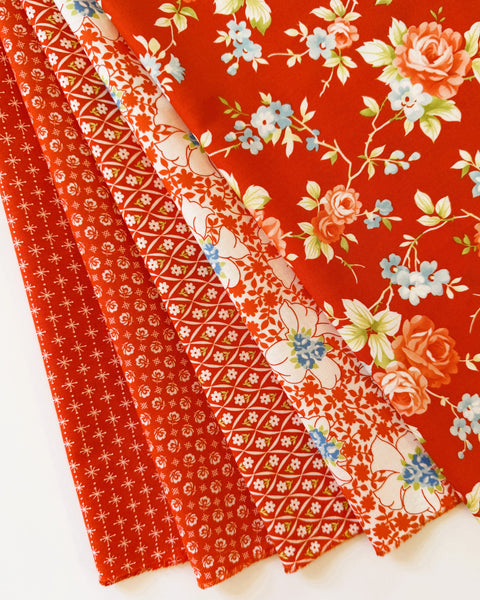 Fig Tree Rosie Fabric Fat Quarter Bundle - 5pc Red Color Bundle