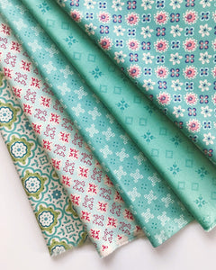 Lori Holt Piece & Plenty Fabric Fat Quarter Bundle - 5pc Sea Glass Green Color Bundle