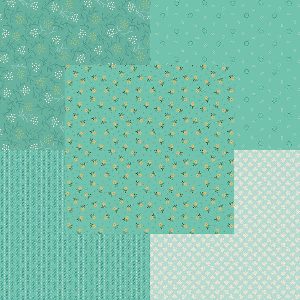Lori Holt Baked With Love Fabric Fat Quarter Bundle - 5pc Sea Glass Green Color Bundle