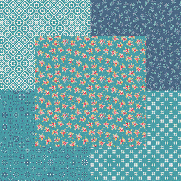 Lori Holt Farmer's Daughter Fabric Fat Quarter Bundle - 5pc Blue Color Bundle