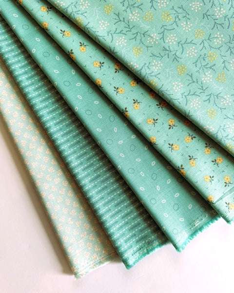 Lori Holt Baked With Love Fabric Fat Quarter Bundle - 5pc Sea Glass Green Color Bundle
