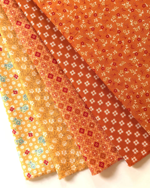Lori Holt Farmer's Daughter Fabric Fat Quarter Bundle - 5pc Yellow/Orange Color Bundle