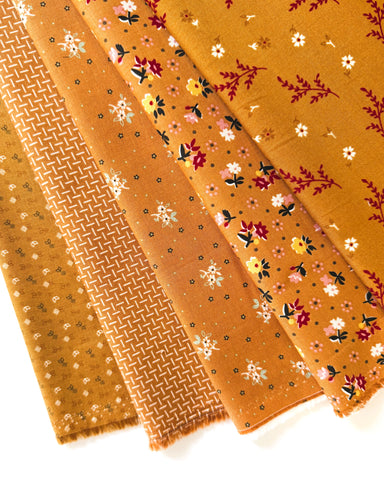 Lori Holt Gentler Times Fabric Fat Quarter Bundle - 5pc Yellow/Gold Color Bundle