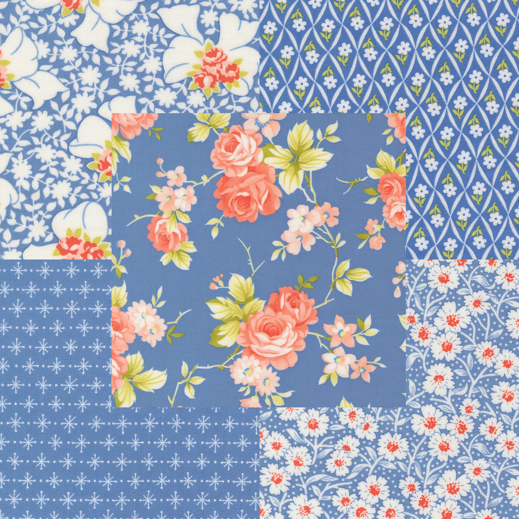 Fig Tree Rosie Fabric Fat Quarter Bundle - 5pc Blue Color Bundle – Farm ...