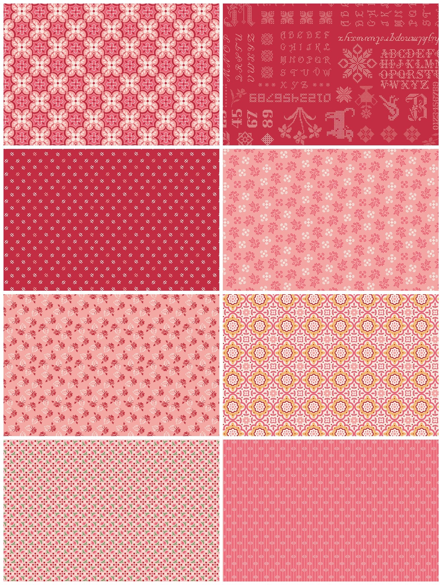 Lori Holt Piece & Plenty Fabric Fat Quarter Bundle - 8pc Red and Pink Valentine Colorway Bundle