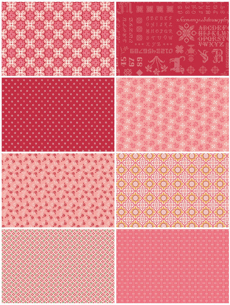 Lori Holt Piece & Plenty Fabric Fat Quarter Bundle - 8pc Red and Pink Valentine Colorway Bundle