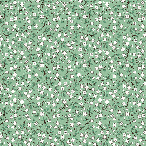 Home Town Fabric by Lori Holt for Riley Blake - Green and White Small Floral Fabric