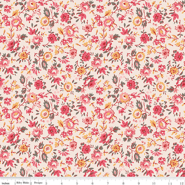 Piece & Plenty Fabric by Lori Holt for Riley Blake - Beige Pink and Yellow Small Floral Fabric