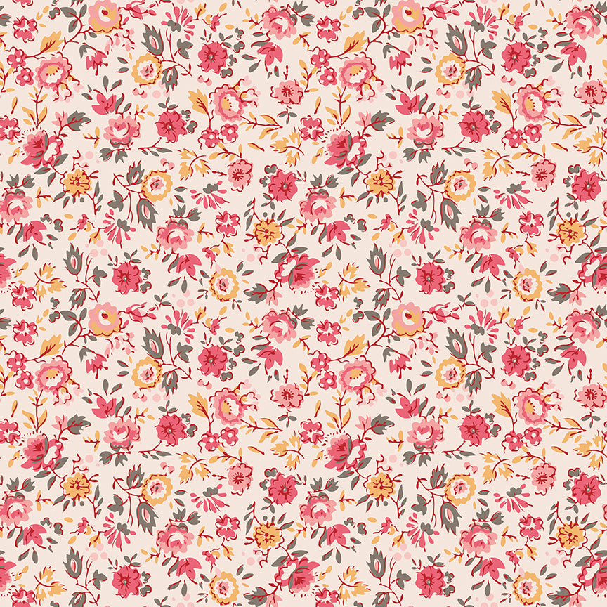 Piece & Plenty Fabric by Lori Holt for Riley Blake - Beige Pink and Yellow Small Floral Fabric