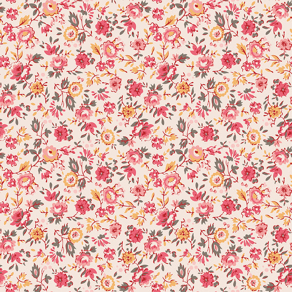 Piece & Plenty Fabric by Lori Holt for Riley Blake - Beige Pink and Yellow Small Floral Fabric