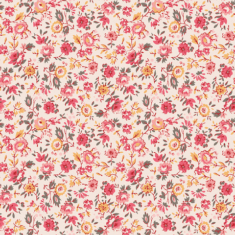 Piece & Plenty Fabric by Lori Holt for Riley Blake - Beige Pink and Yellow Small Floral Fabric