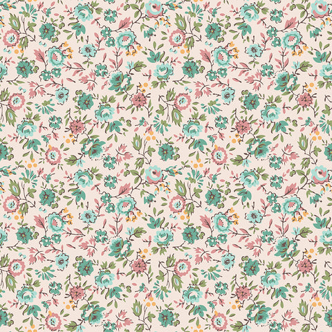 Piece & Plenty Fabric by Lori Holt for Riley Blake - Beige and Sea Glass Small Floral Fabric