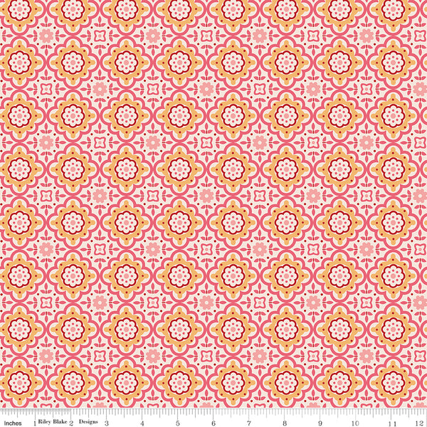 Piece & Plenty Fabric by Lori Holt for Riley Blake - Pink and Yellow Floral Medallion Fabric