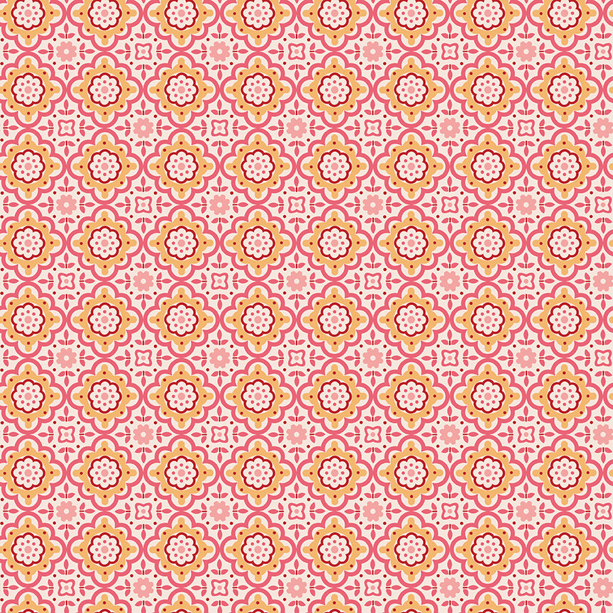 Piece & Plenty Fabric by Lori Holt for Riley Blake - Pink and Yellow Floral Medallion Fabric