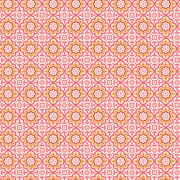 Piece & Plenty Fabric by Lori Holt for Riley Blake - Pink and Yellow Floral Medallion Fabric