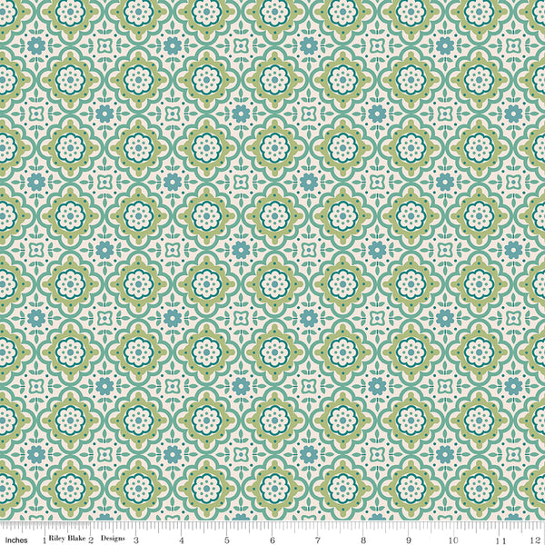 Lori Holt Piece & Plenty Fabric Fat Quarter Bundle - 5pc Sea Glass Green Color Bundle