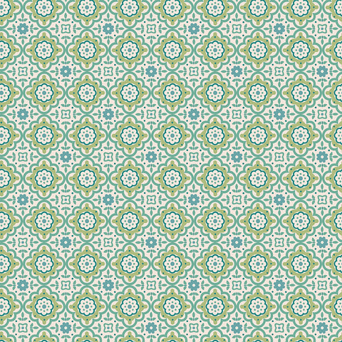 Piece & Plenty Fabric by Lori Holt for Riley Blake - Blue and Green Floral Medallion Fabric