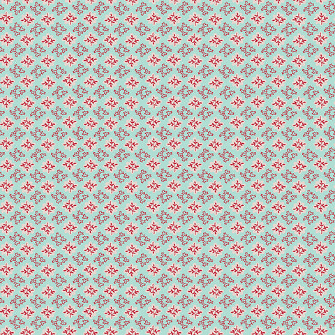 Piece & Plenty Fabric by Lori Holt for Riley Blake - Aqua Blue and Red Small Vintage Floral Fabric