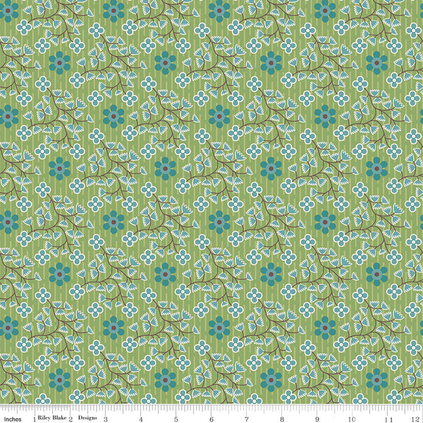 Lori Holt Gentler Times Fabric Fat Quarter Bundle - 5pc Green Color Bundle
