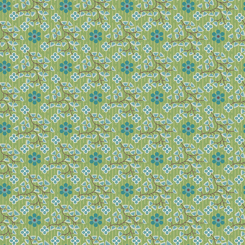 Gentler Times Fabric by Lori Holt for Riley Blake - Green Floral Fabric