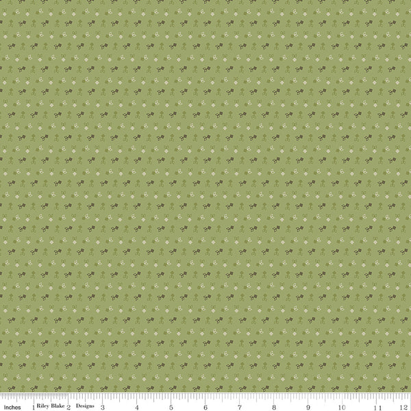 Gentler Times Fabric by Lori Holt for Riley Blake - Green Tiny Geometric Print Fabric
