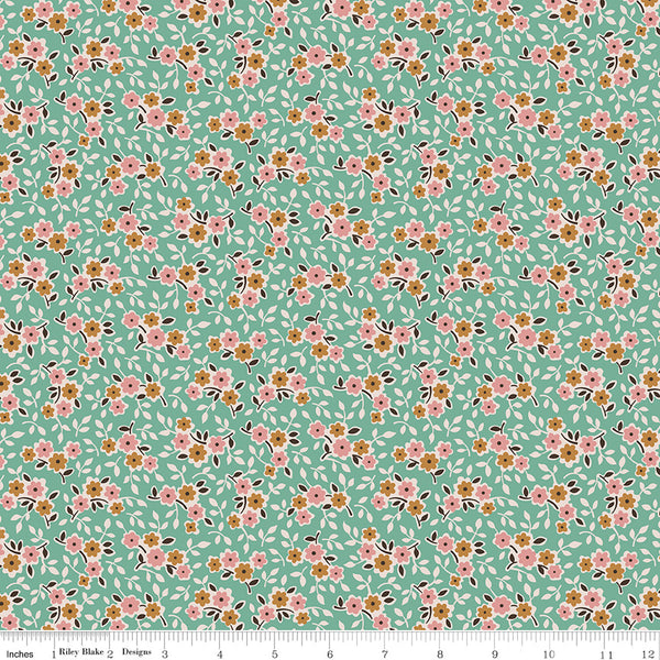 Gentler Times Fabric by Lori Holt for Riley Blake - Sea Glass Green Small Floral Fabric
