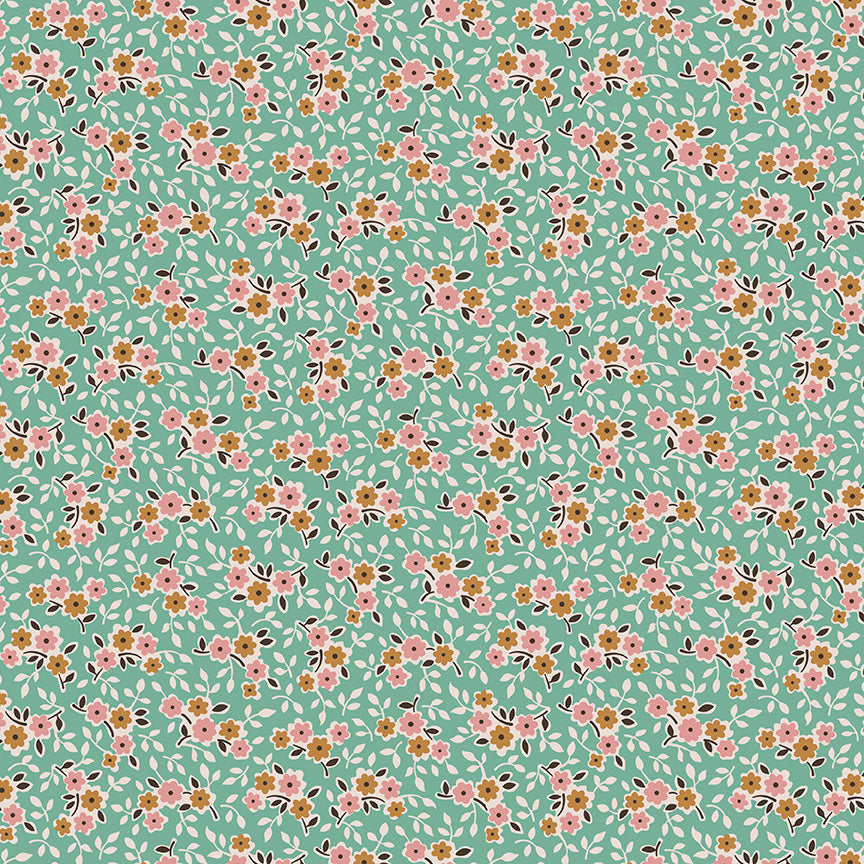 Gentler Times Fabric by Lori Holt for Riley Blake - Sea Glass Green Small Floral Fabric