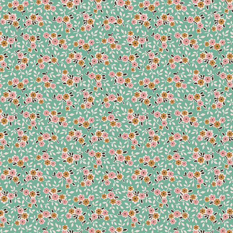 Gentler Times Fabric by Lori Holt for Riley Blake - Sea Glass Green Small Floral Fabric