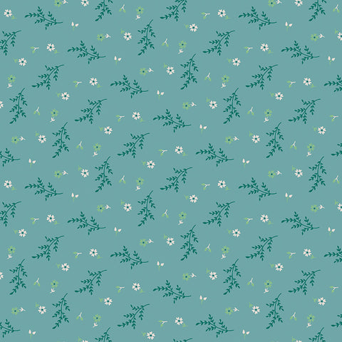 Gentler Times Fabric by Lori Holt for Riley Blake - Teal Small Floral Fabric