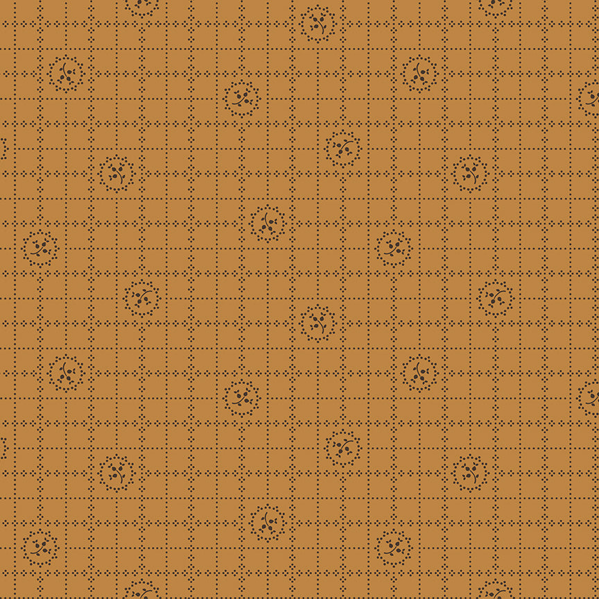 Gentler Times Fabric by Lori Holt for Riley Blake - Dark Yellow Gold Small Floral Plaid Fabric