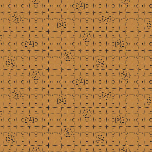 Gentler Times Fabric by Lori Holt for Riley Blake - Dark Yellow Gold Small Floral Plaid Fabric