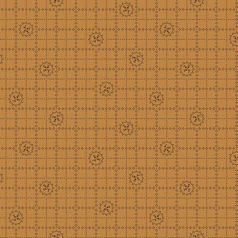Gentler Times Fabric by Lori Holt for Riley Blake - Dark Yellow Gold Small Floral Plaid Fabric