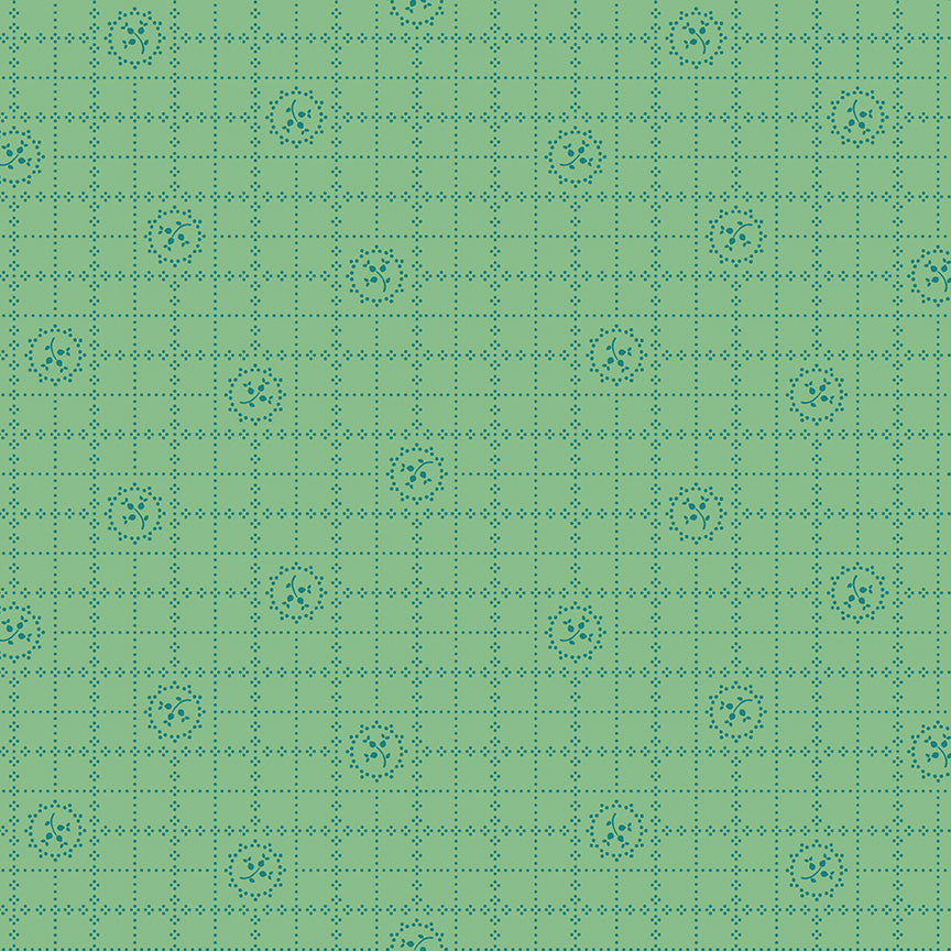 Gentler Times Fabric by Lori Holt for Riley Blake - Green Small Floral Plaid Fabric