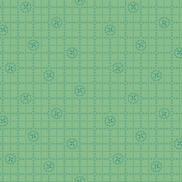 Gentler Times Fabric by Lori Holt for Riley Blake - Green Small Floral Plaid Fabric