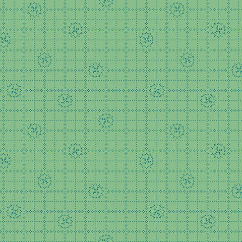 Gentler Times Fabric by Lori Holt for Riley Blake - Green Small Floral Plaid Fabric
