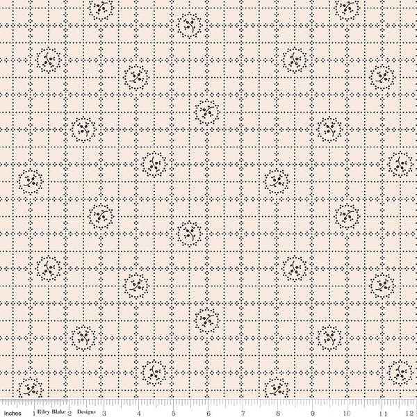 Gentler Times Fabric by Lori Holt for Riley Blake - Beige and Black Small Floral Plaid Fabric