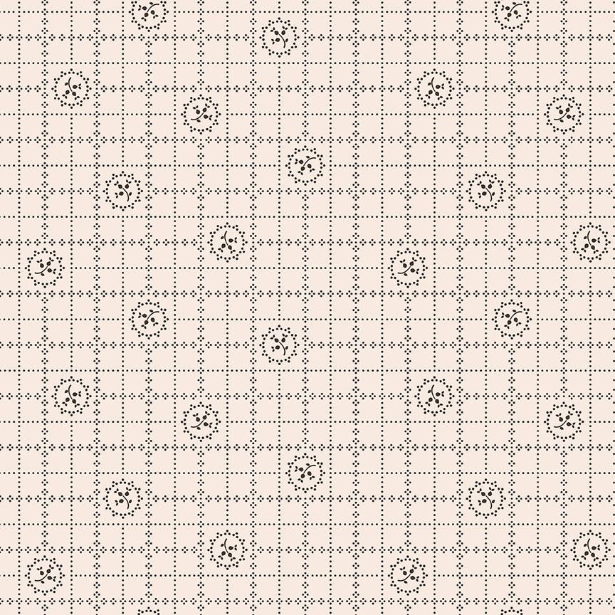 Gentler Times Fabric by Lori Holt for Riley Blake - Beige and Black Small Floral Plaid Fabric