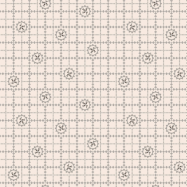 Gentler Times Fabric by Lori Holt for Riley Blake - Beige and Black Small Floral Plaid Fabric