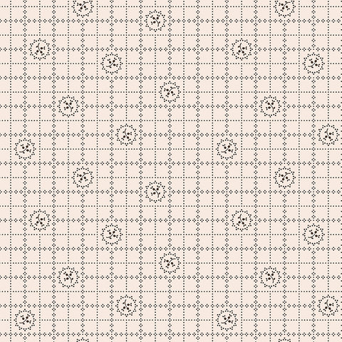 Gentler Times Fabric by Lori Holt for Riley Blake - Beige and Black Small Floral Plaid Fabric