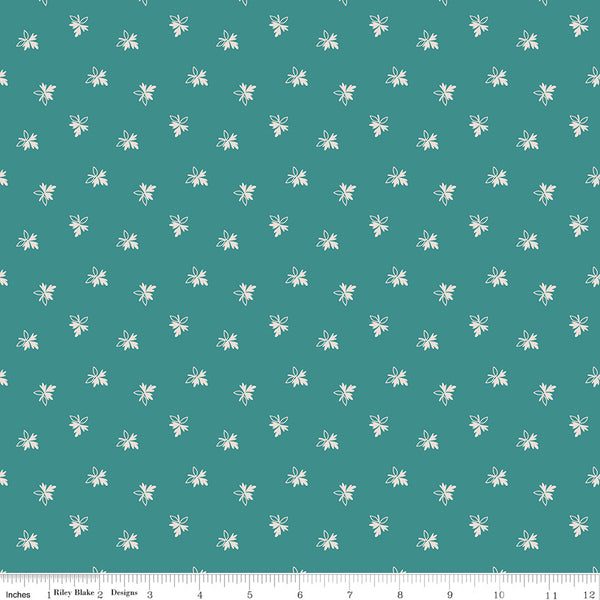 Lori Holt Gentler Times Fabric Fat Quarter Bundle - 5pc Teal Color Bundle