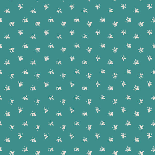 Gentler Times Fabric by Lori Holt for Riley Blake - Teal Green Small Leaf Fabric