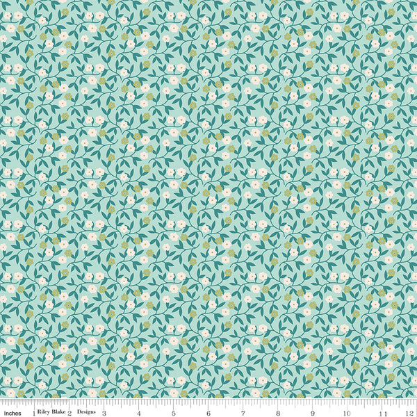 Lori Holt Gentler Times Fabric Fat Quarter Bundle - 5pc Sea Glass Green Color Bundle