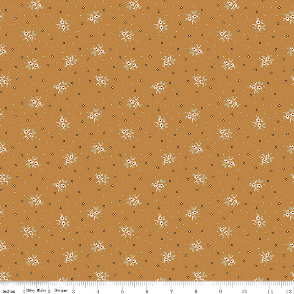 Gentler Times Fabric by Lori Holt for Riley Blake - Butterscotch Tiny Floral Fabric