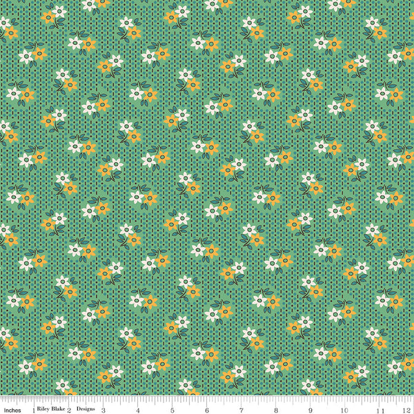 Gentler Times Fabric by Lori Holt for Riley Blake - Green and Yellow Small Floral Fabric